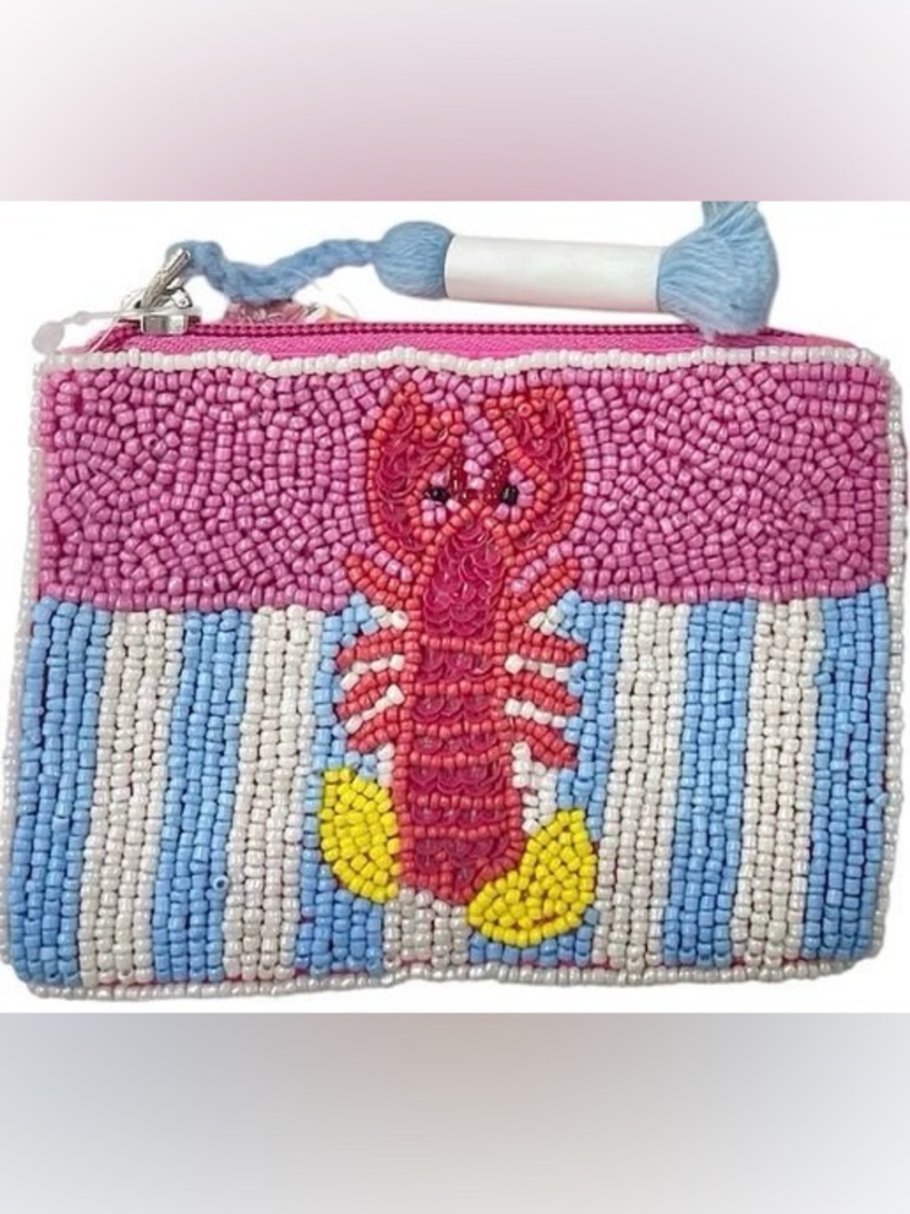 NEW America & Beyond Coastal Lobster Stripe Beaded Coin Purse